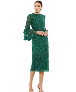 Mac Duggal Shop For Tiered Ruffle 3/4 Sleeve Cocktail Dress