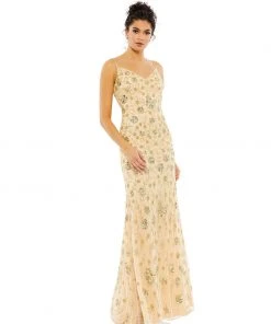 Mac Duggal Shop For Floral Embellished V-Neck Gown