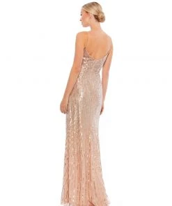 Mac Duggal Sequined Spaghetti Strap V-Neck Gown