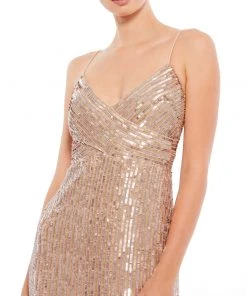 Mac Duggal Sequined Spaghetti Strap V-Neck Gown