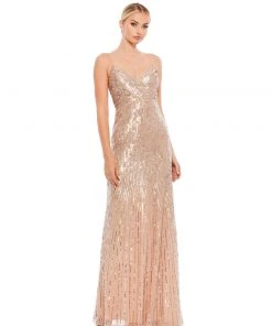 Mac Duggal Sequined Spaghetti Strap V-Neck Gown