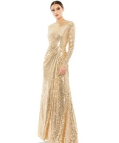 Mac Duggal Shop For Sequined High Neck Draped Gown