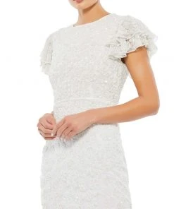 Mac Duggal Floral Embellished Flutter Sleeve Midi Dress