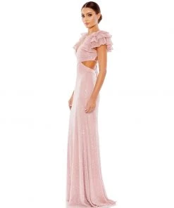 Mac Duggal Shop For Sequined Ruffled Cutout Open Back Gown