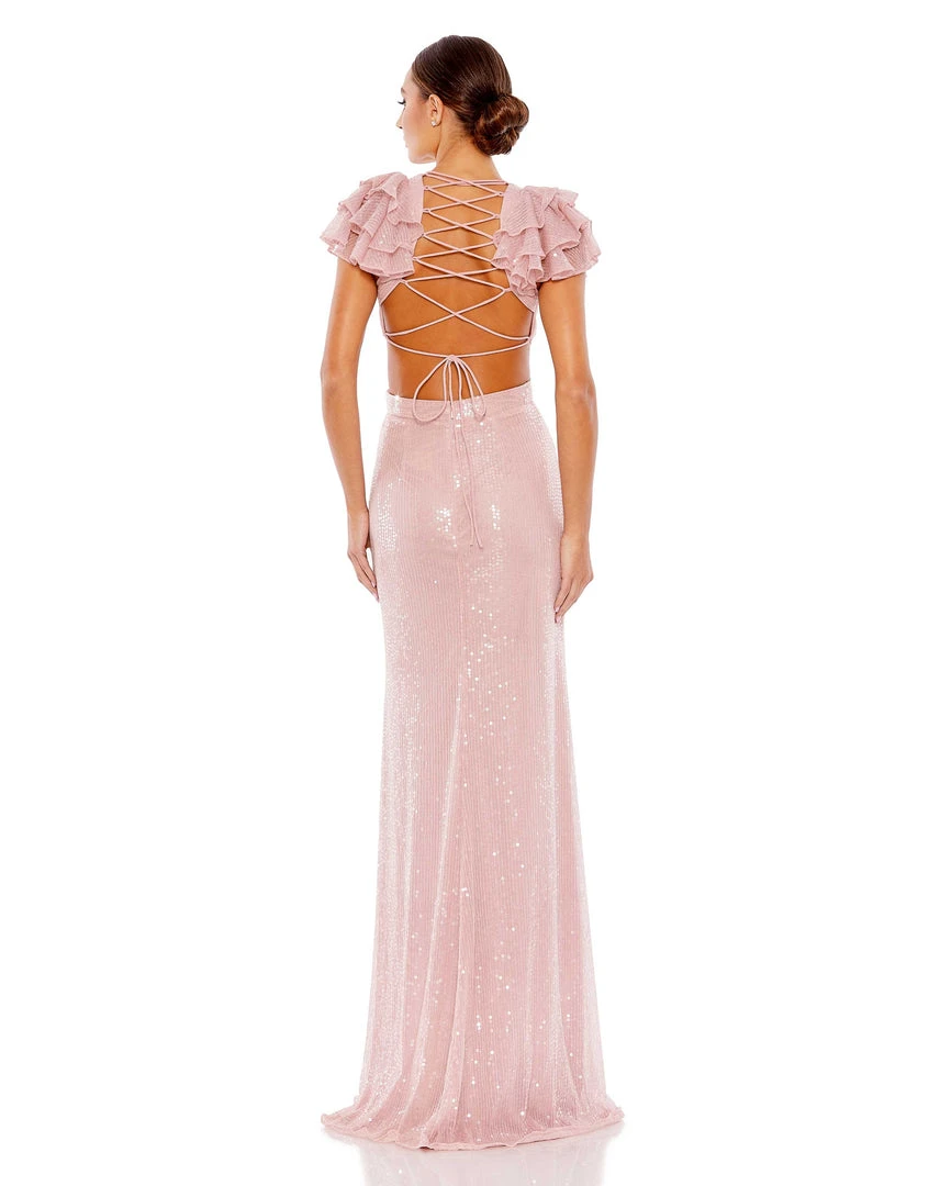 Mac Duggal Shop For Sequined Ruffled Cutout Open Back Gown 3 Mac Duggal Shop For Sequined Ruffled Cutout Open Back Gown