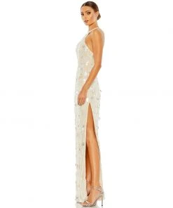 Mac Duggal Crystal Embellished Cascade Open Back Column Gown