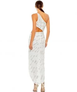 Mac Duggal Beaded One Shoulder Cut Out Gown