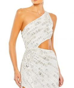 Mac Duggal Beaded One Shoulder Cut Out Gown