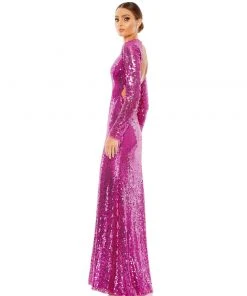 Mac Duggal Sequined Long Sleeve High Neck Open Back Gown 11 Mac Duggal Sequined Long Sleeve High Neck Open Back Gown
