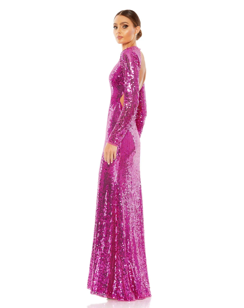 Mac Duggal Sequined Long Sleeve High Neck Open Back Gown 4 Mac Duggal Sequined Long Sleeve High Neck Open Back Gown