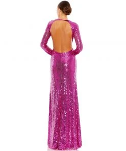 Mac Duggal Sequined Long Sleeve High Neck Open Back Gown 10 Mac Duggal Sequined Long Sleeve High Neck Open Back Gown