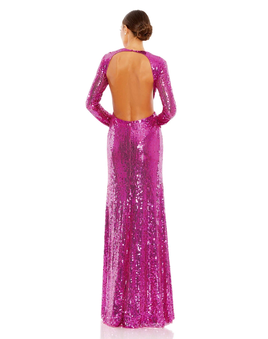 Mac Duggal Sequined Long Sleeve High Neck Open Back Gown 3 Mac Duggal Sequined Long Sleeve High Neck Open Back Gown