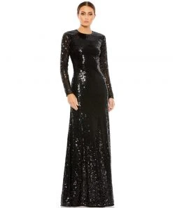 Mac Duggal Sequined Long Sleeve High Neck Open Back Gown 12 Mac Duggal Sequined Long Sleeve High Neck Open Back Gown