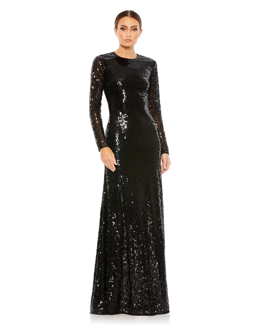 Mac Duggal Sequined Long Sleeve High Neck Open Back Gown 5 Mac Duggal Sequined Long Sleeve High Neck Open Back Gown