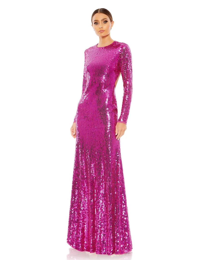 Mac Duggal Sequined Long Sleeve High Neck Open Back Gown 1 Mac Duggal Sequined Long Sleeve High Neck Open Back Gown