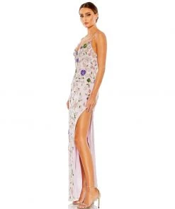 Mac Duggal Embellished Lace Sleeveless V Neck Gown