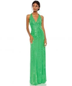 Mac Duggal sale2022 33 Mac Duggal Sequined Halter Strap V-Neck Column Gown Shop For