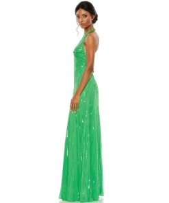 Mac Duggal Sequined Halter Strap V-Neck Column Gown Shop For
