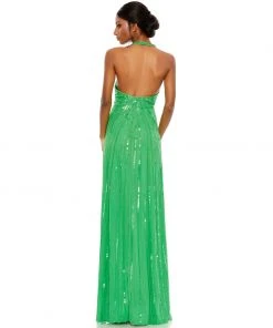 Mac Duggal Sequined Halter Strap V-Neck Column Gown Shop For