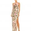 Mac Duggal Floral Sequined One Shoulder Column Gown