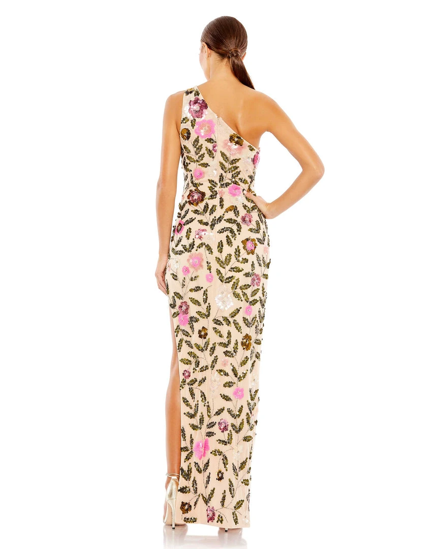 Mac Duggal Floral Sequined One Shoulder Column Gown 2 Mac Duggal Floral Sequined One Shoulder Column Gown
