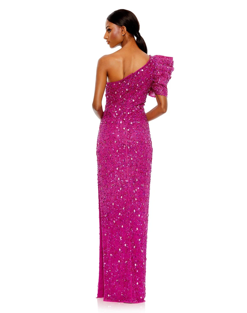 Mac Duggal Embellished Puff One Shoulder Column Gown 2 Mac Duggal Embellished Puff One Shoulder Column Gown