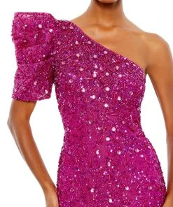 Mac Duggal Embellished Puff One Shoulder Column Gown 5 Mac Duggal Embellished Puff One Shoulder Column Gown