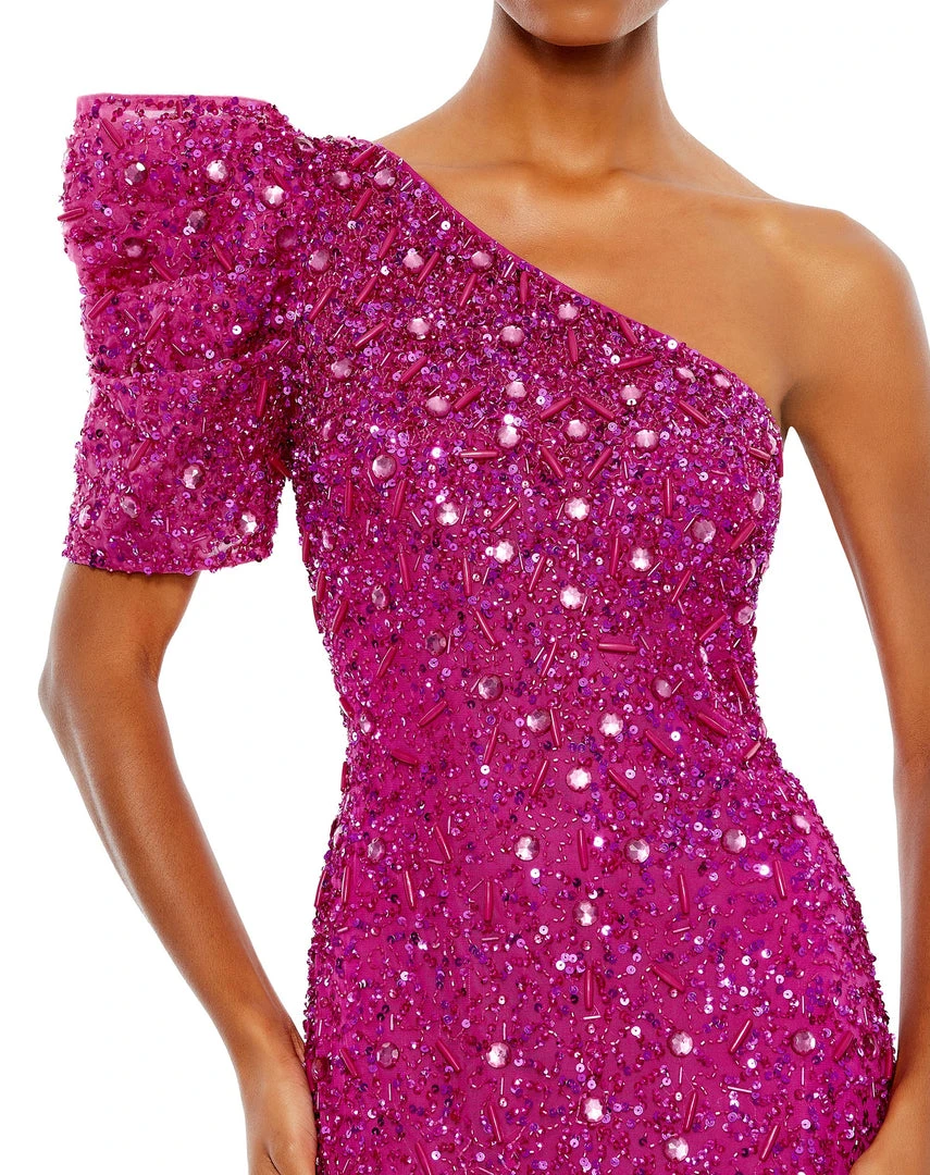 Mac Duggal Embellished Puff One Shoulder Column Gown 3 Mac Duggal Embellished Puff One Shoulder Column Gown