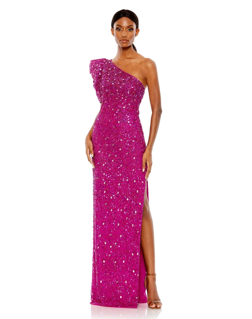 Mac Duggal Embellished Puff One Shoulder Column Gown 1 Mac Duggal Embellished Puff One Shoulder Column Gown