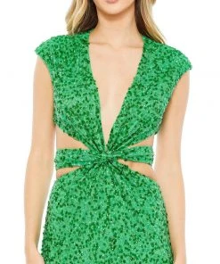 Mac Duggal Sequined Cap Sleeveless Plunge Neck Cut Out Gown Shop For