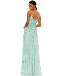 Mac Duggal Sequined Sleeveless Wrap Over A-Line Gown Shop For