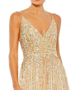 Mac Duggal Sequined Sleeveless Wrap Over A-Line Gown Shop For