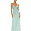 Mac Duggal Sequined Sleeveless Wrap Over A-Line Gown Shop For