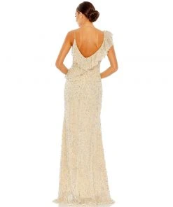 Mac Duggal Embellished Ruffled Faux Wrap Sleeveless Gown Shop For