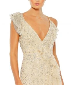 Mac Duggal Embellished Ruffled Faux Wrap Sleeveless Gown Shop For