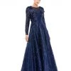 Mac Duggal Long Sleeve A-Line Floral Applique Gown