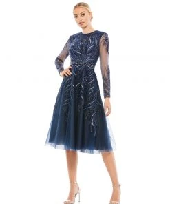 Mac Duggal Embellished Tea-Length Illusion Cocktail Dress