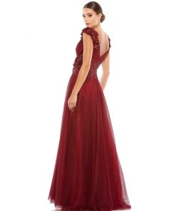 Mac Duggal Floral Applique A-Line Evening Gown