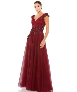 Mac Duggal Floral Applique A-Line Evening Gown