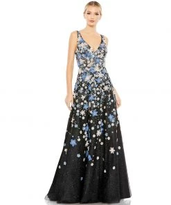 Mac Duggal Shop For Floral Applique Sleeveless A-Line Evening Gown