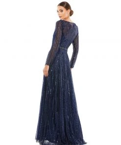 Mac Duggal Plunging Striped Sequin Long Sleeve Gown 13 Mac Duggal Plunging Striped Sequin Long Sleeve Gown