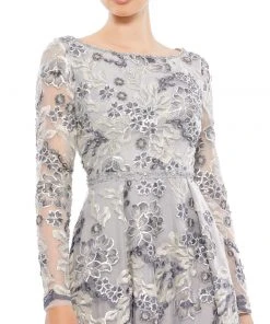 Mac Duggal Shop For Floral Embellished Illusion Sleeve A-Line Gown