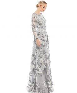 Mac Duggal Shop For Floral Embellished Illusion Sleeve A-Line Gown