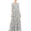 Mac Duggal Shop For Floral Embellished Illusion Sleeve A-Line Gown