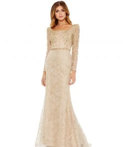 Mac Duggal Embroidered Appliqué Shoulder Detail Trumpet Gown Shop For