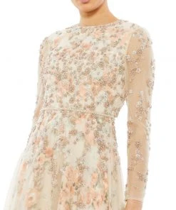 Mac Duggal Floral Beaded Long Sleeve Gown Shop For
