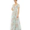Mac Duggal Floral Flutter Sleeve V-Neck Maxi Dress