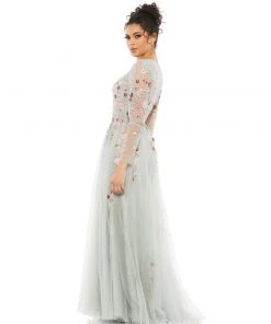Mac Duggal Floral Embroidered Illusion Tulle Gown
