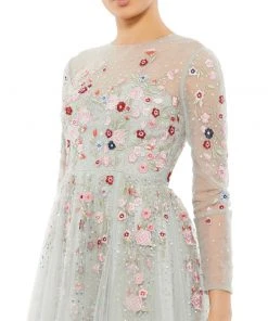 Mac Duggal Floral Embroidered Illusion Tulle Gown