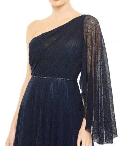 Mac Duggal Shop For One-Shoulder Bell Sleeve Lace Gown